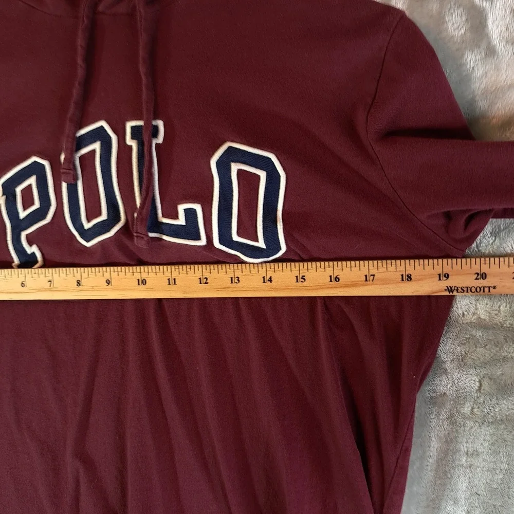 Polo Ralph Lauren Mens Small Maroon Red Long Sleeve Hooded T-Shirt Spellout Logo